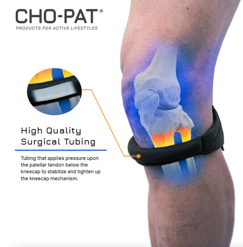 The Cho-Pat Original Knee Strap - Large (14 1/2" - 16 1/2") Beige by HealthyKin is a dual action knee strap designed to aid in patellar tracking elevation and prevent patellar dislocation. This highly effective brace provides support and stability, helping individuals with knee injuries.
