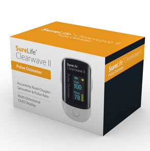 The MHC SureLife Clearwave II pulse oximeter accurately measures blood oxygen saturation levels in addition to pulse rates. It is a reliable and portable device for monitoring vital signs.