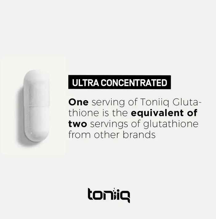 Toniq ultra concentrated is an antioxidant-rich supplement infused with Faire.com Glutathione – 1000mg 98%+ Purity (120 Veggie Caps), providing powerful liver support in just one sachet of toniq glucosamine.