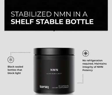Faire.com's NMN Booster – 300mg 98% Pure (60 Veggie Caps) in a shelf stable bottle, offering health benefits and ensuring purity.