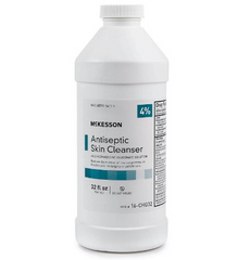 A bottle of HealthyKin McKesson Antiseptic Skin Cleanser 4 oz. bottle on a white background.