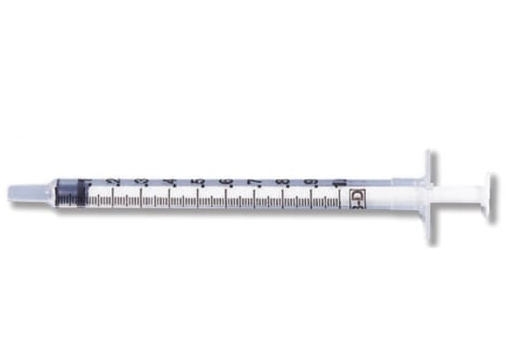 A HealthyKin BD 1cc (1ml) Luer-Slip Tip Syringe NO NEEDLE (25 Pack), a sterilized product, on a white background.