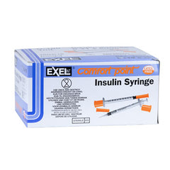 NDC Exel U-100 Comfort Point Insulin Syringes 1cc x 31g x 5/16" (1 Box/100 Syringes) in a box on a white background.