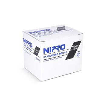 A box of Nipro Disposable Hypodermic Needles 22G X 1 1/2" (50 Pack) on a white background with sterile hypodermic needles.