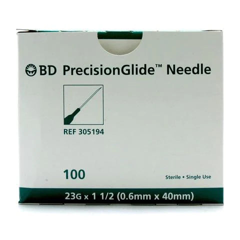 MedPlus BD PrecisionGlide Hypodermic Needles 23G x 1 1/2" (50 Pack) are sterile hypodermic needles featuring a luer tip.