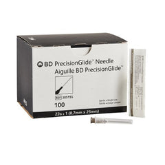 A box of sterile MedNeedles.com BD PrecisionGlide hypodermic needles.