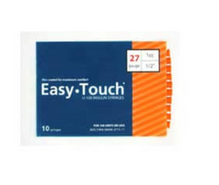 A package of high quality MHC EasyTouch Insulin Syringes 1cc (1ml) x 27G x 1/2" - 1 BAG (10 SYRINGES).