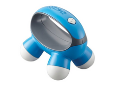 A blue and white HomMedics Massager providing instant relief on a white surface. (Brand Name: Amazon)