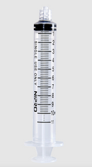 A sterile Nipro syringe with a 10cc (10ml) 25G x 5/8" Luer-Lock Syringe and Hypodermic Needle Combo (25 pack), displaying a clear number indicating the dosage.