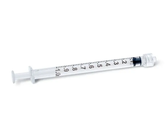 A 1cc (1ml) 25G x 1" LUER LOCK Nipro syringe with a needle on a white background.