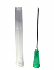 A Nipro 10cc (10ml) 23G x 1" Luer-Lock Syringe and Hypodermic Needle Combo (25 pack) with a green tip next to it.