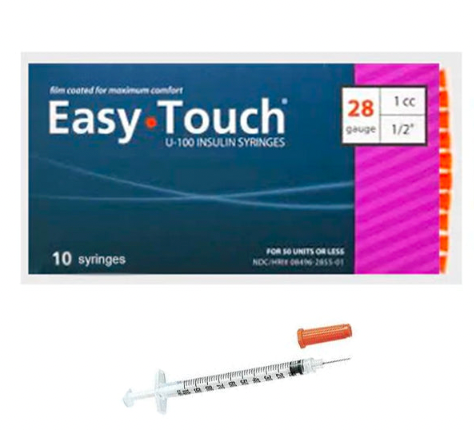 EasyTouch Insulin Syringes 1cc (1ml) x 28G x 1/2" - 1 BAG (10 SYRINGES)