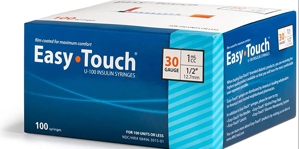 EasyTouch Insulin Syringes 1cc (1ml) x 30G x 1/2" - 1 BOX (100 SYRINGES)