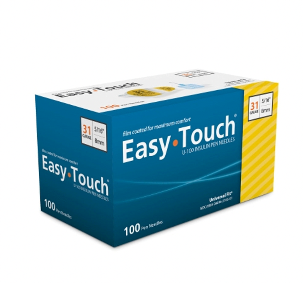 A box of MHC EasyTouch Insulin Syringes 0.5cc (0.5ml) x 31G X 5/16" - 1 BOX (100 SYRINGES) on a white background.