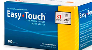 MHC brand EasyTouch Insulin Syringes 1cc (1ml) x 31G X 5/16" - 5 BAGS (50 SYRINGES) for easy injection with MHC Syringe.