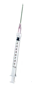 A Nipro 1cc (1ml) 18G x 1 1/2" LUER LOCK Syringe and Hypodermic Needle Combo (50 pack) with a hypodermic needle attached to it.