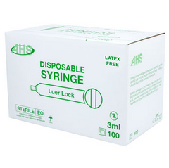 3cc (3ml) Luer-Lock Syringe - NO NEEDLE (1 Box-100 Syringes) AHS