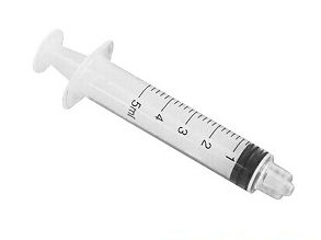 A disposable 5cc (5ml) Luer-Lock Syringe - NO NEEDLE (50 pack) by Nipro for secure attachment.