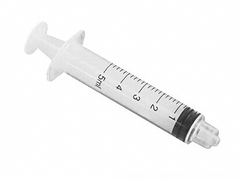 A Nipro syringe with a needle and a 5cc (5ml) 25G x 1 1/2" Luer-Lock syringe and hypodermic needle combo (50 pack).