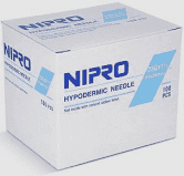 A box of Nipro Disposable Hypodermic Needles 23G X 1 1/2" (50 Pack).