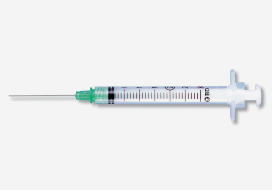 A white background with a MedNeedles/MedPlus BD 3cc (3ml) 23G x 1" Luer-Lok Syringe w/ PrecisionGlide Needle (10 pack) featuring attached hypodermic needle and utilizing BD PrecisionGlide™ Technology.