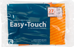 EasyTouch Insulin Syringes 0.5cc (0.5ml) x 27G x 1/2" - 1 BAG (10 SYRINGES)