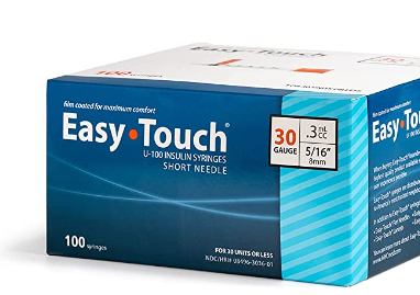 EasyTouch Insulin Syringes 0.3cc (0.3ml) x 30G x 5/16" - 1 BOX (100 SYRINGES)