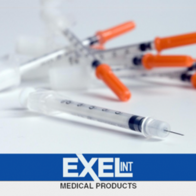 NDC Exel U-100 Comfort Point Insulin Syringes 1/2cc x 29g x 1/2" (1 Box/100 Syringes) and NDC insulin syringes.