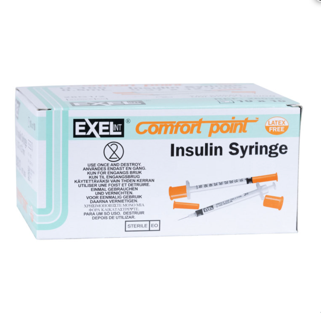 Exel U-100 Comfort Point Insulin Syringes 1/2cc x 29g x 1/2" (1 Box/100 Syringes)