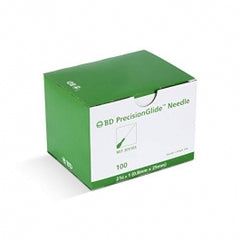 A sterile MedPlus green box containing BD PrecisionGlide Hypodermic Needles 21G x 1" (50 Pack).