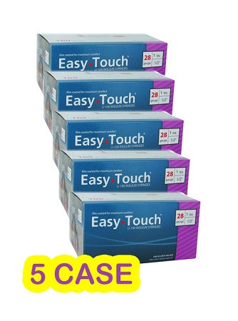 EasyTouch Insulin Syringes 1cc (1ml) x 28G x 1/2" - 5 BOXES (500 SYRINGES)