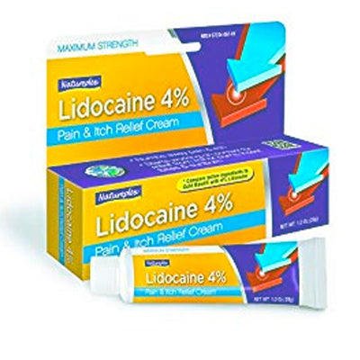 A tube of Lidocaine 4% Numbing Cream by Natureplex - 1 oz. *BACK IN STOCK* for pain relief from EBay.